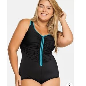 Delimira Sexy One Piece Front Zip Bathing Suit w/ All-over Support Plus Size 24